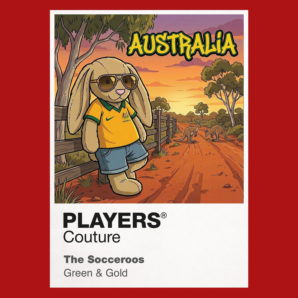 Australia Football Cool Bunny Kids T-Shirt – Australia football cool bunny artwork close-up on Red – Players Couture