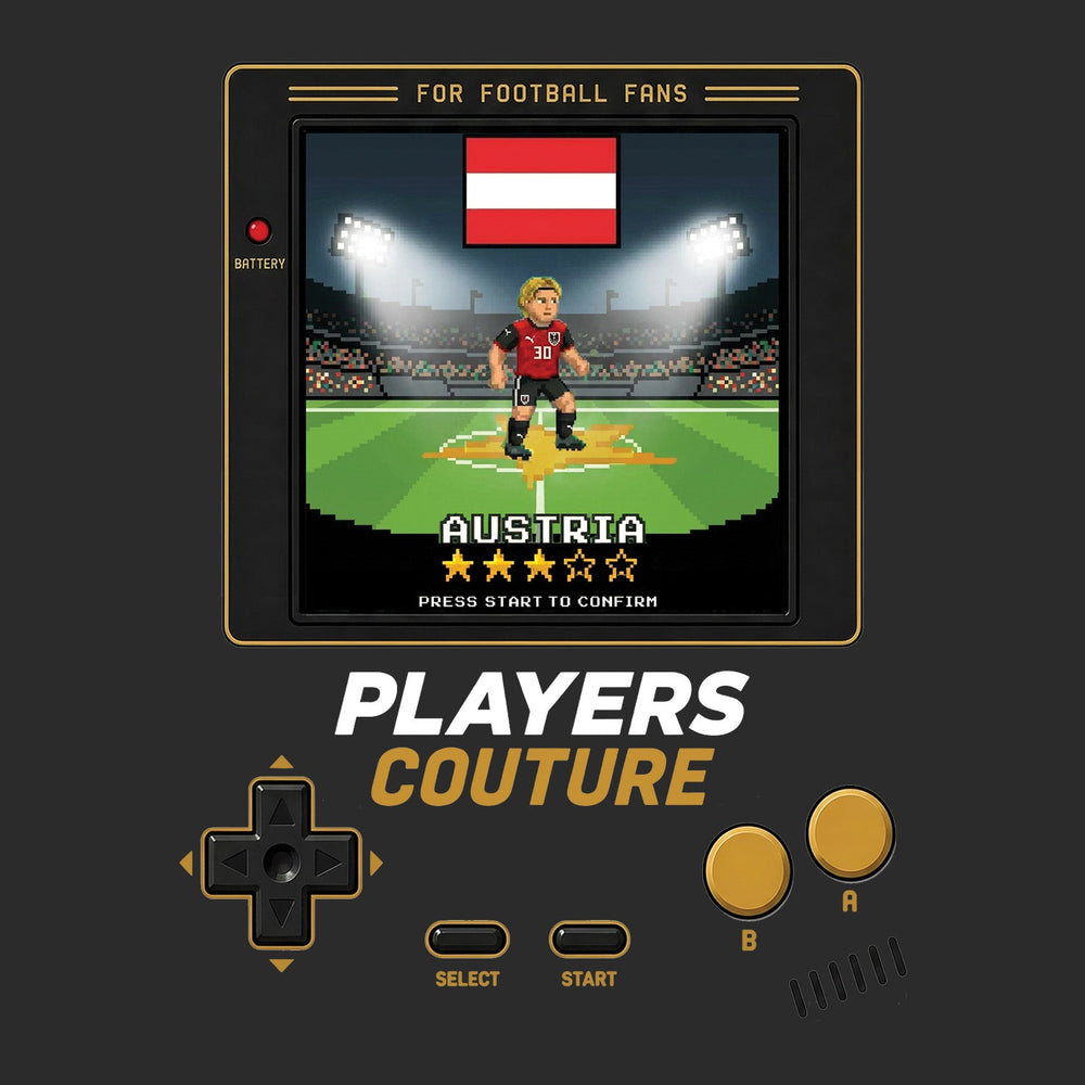 Austria World Cup 8-Bit Kids T-Shirt retro gaming football design by Players Couture