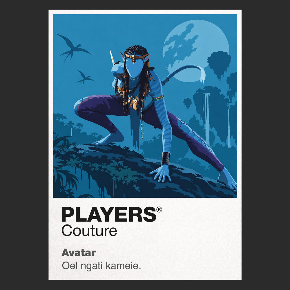 Avatar Jake Sully and Neytiri within the bioluminescent landscape of Pandora Icon Frame artwork in black