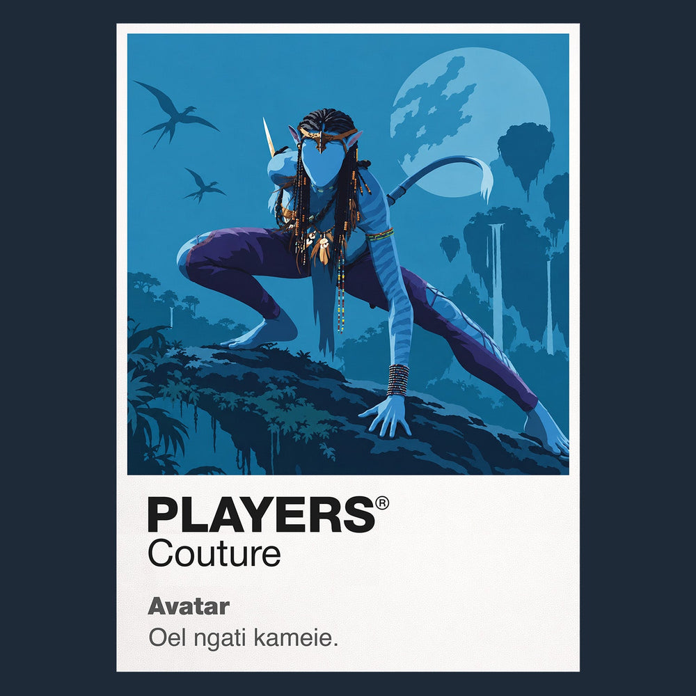 Avatar Jake Sully and Neytiri within the bioluminescent landscape of Pandora Icon Frame artwork in navy
