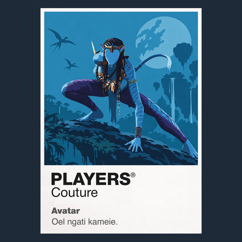 Avatar Jake Sully and Neytiri within the bioluminescent landscape of Pandora Icon Frame artwork in navy