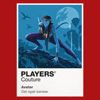 Avatar Jake Sully and Neytiri within the bioluminescent landscape of Pandora Icon Frame artwork in red