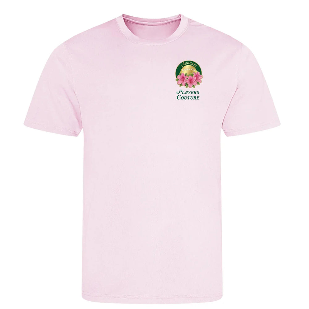 Azalea Augusta Golf Ball Marker t-shirt – pink men's t-shirt with black Azalea Augusta Golf Ball Marker letters and Players