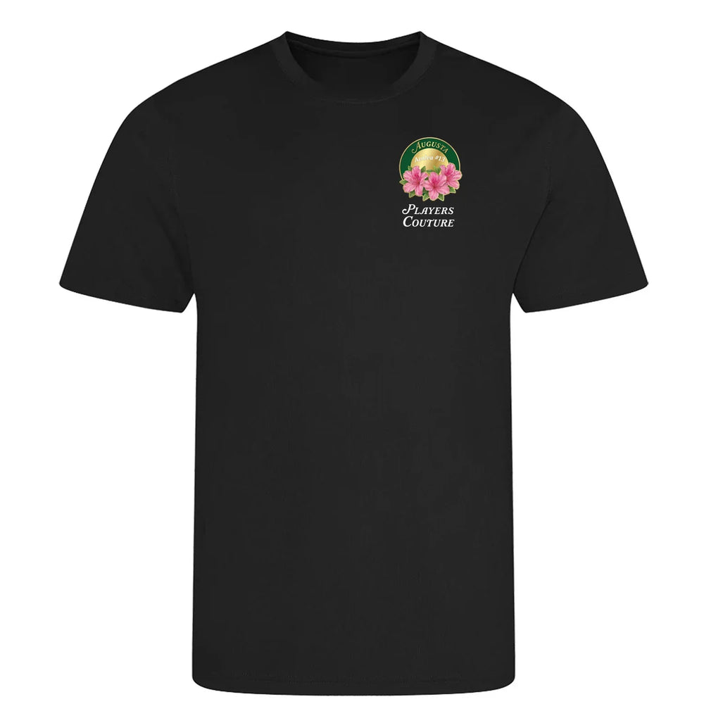 Azalea Augusta Golf Ball Marker t-shirt – black men's t-shirt with white Azalea Augusta Golf Ball Marker letters and Players