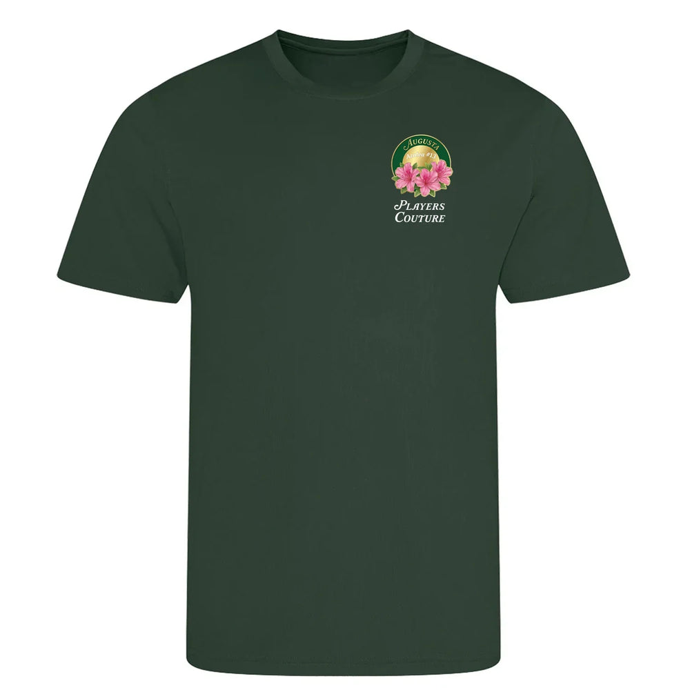 Azalea Augusta Golf Ball Marker t-shirt – green men's t-shirt with white Azalea Augusta Golf Ball Marker letters and Players