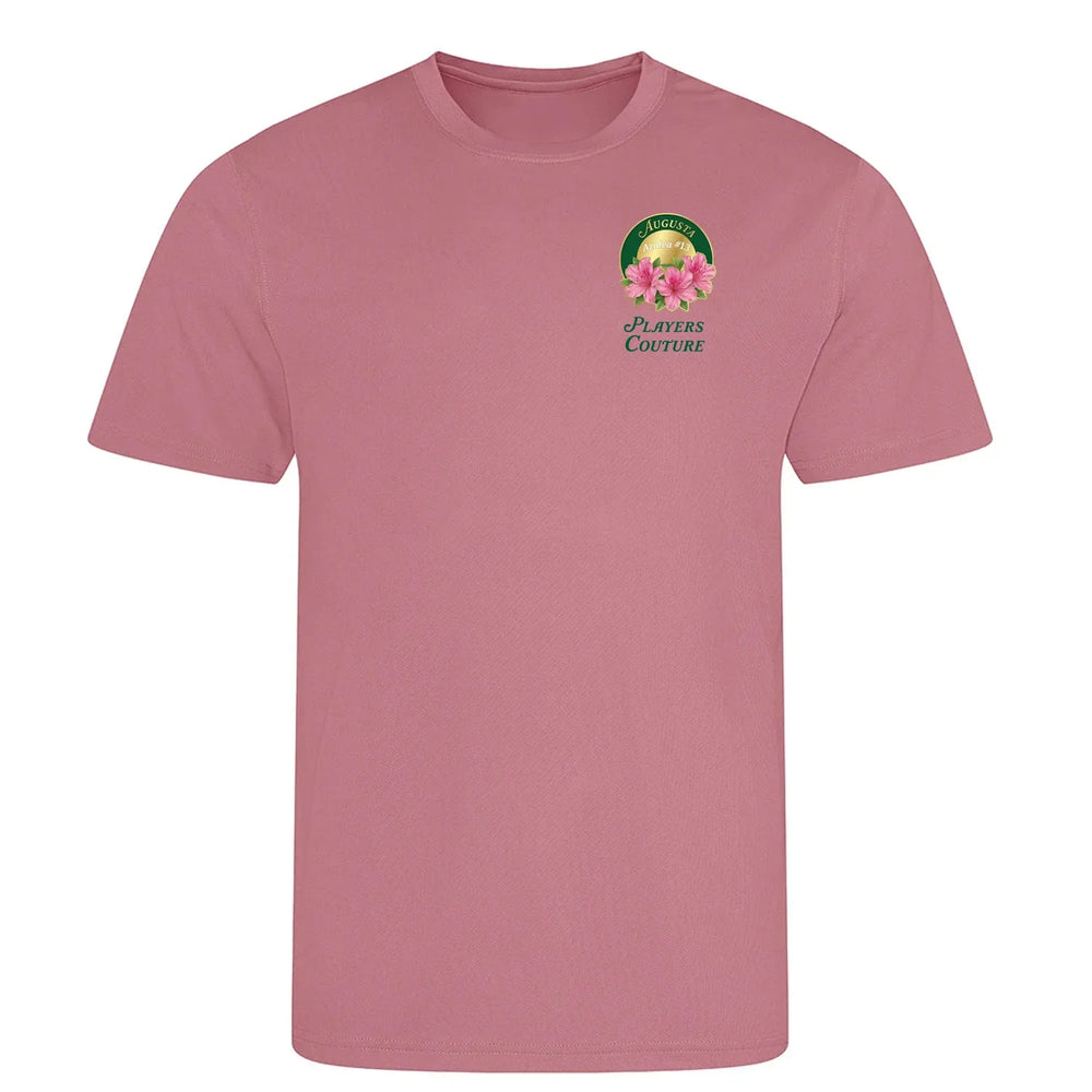 Azalea Augusta Golf Ball Marker t-shirt – pink men's t-shirt with black Azalea Augusta Golf Ball Marker letters and Players