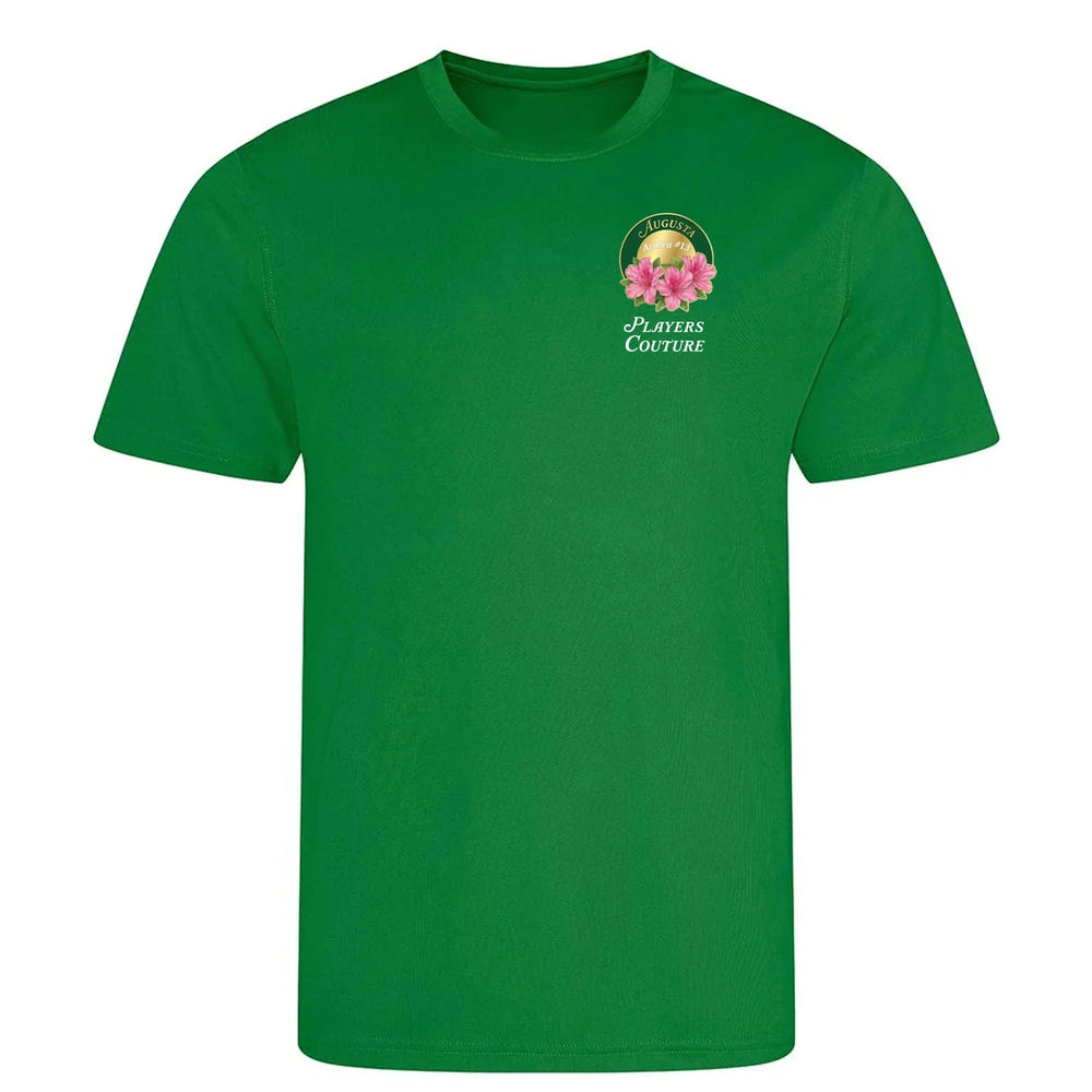 Azalea Augusta Golf Ball Marker t-shirt – green men's t-shirt with white Azalea Augusta Golf Ball Marker letters and Players