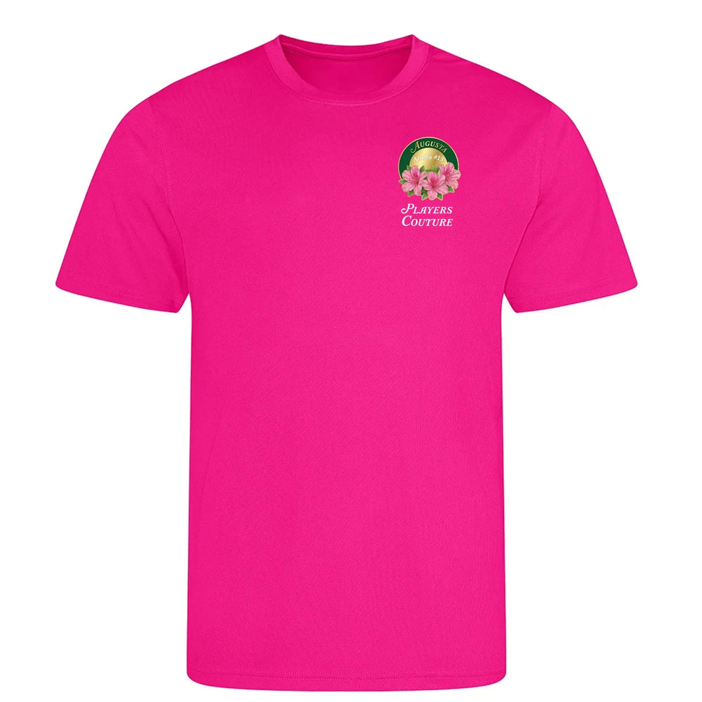 Azalea Augusta Golf Ball Marker t-shirt – pink men's t-shirt with black Azalea Augusta Golf Ball Marker letters and Players