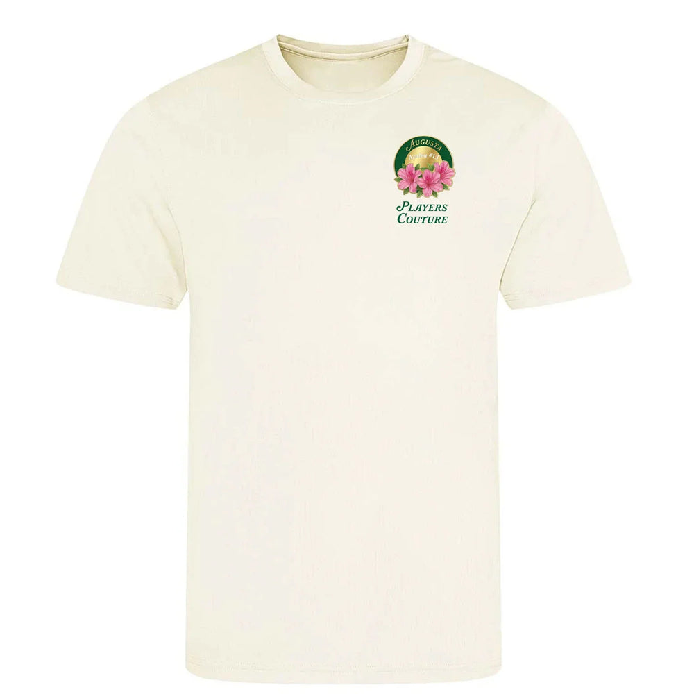 Azalea Augusta Golf Ball Marker t-shirt – close-up of white Azalea Augusta Golf Ball Marker lettering and Players Couture