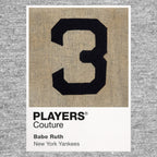 Babe Ruth 3 Jersey Frame Men's T-Shirt – grey close-up detail shot of the Babe Ruth 3 Players Couture logo design