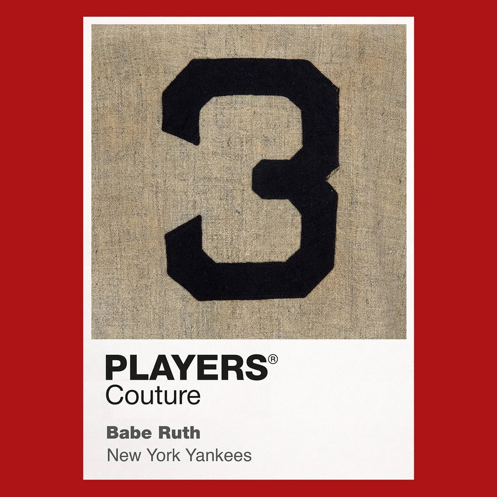 Babe Ruth 3 Jersey Frame Men's T-Shirt – red close-up detail shot of the Babe Ruth 3 Players Couture logo design