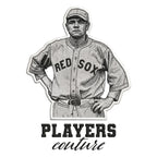 Babe Ruth Red Sox Badge Men's Hoodie – black close-up detail shot of the Babe Ruth Red Sox Players Couture logo design