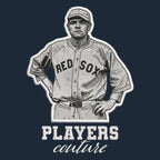 Babe Ruth Red Sox Badge Men's Hoodie – white close-up detail shot of the Babe Ruth Red Sox Players Couture logo design