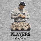 Babe Ruth Yankees Badge Men's Hoodie – black close-up detail shot of the Babe Ruth Yankees Players Couture logo design