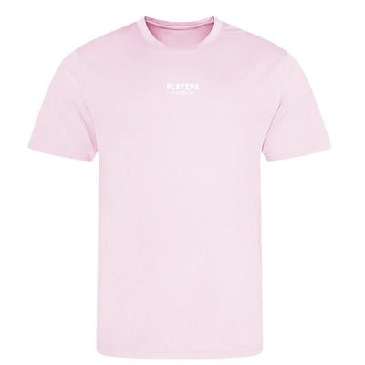 Essentials Collection t-shirt – pink men's t-shirt with black Essentials Collection letters and Players Couture logo on the