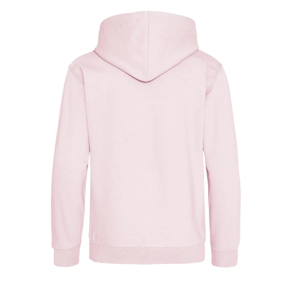 Essentials Collection hoodie – pink kids' hoodie with black Essentials Collection letters and Players Couture logo on the