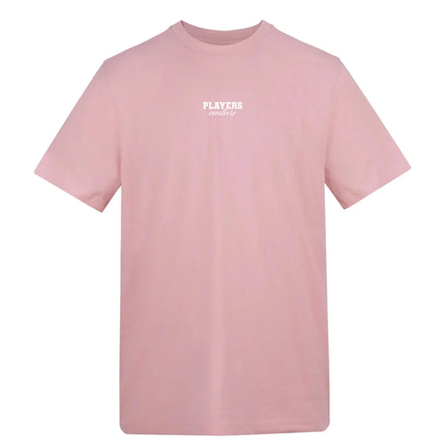 Essentials Collection t-shirt – pink men's t-shirt with black Essentials Collection letters and Players Couture logo on the