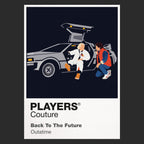 Back to the Future Marty McFly, Doc Brown and the DeLorean reaching 88 miles per hour Icon Frame artwork in black