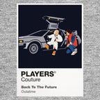 Back to the Future Marty McFly, Doc Brown and the DeLorean reaching 88 miles per hour Icon Frame artwork in grey
