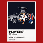 Back to the Future Marty McFly, Doc Brown and the DeLorean reaching 88 miles per hour Icon Frame artwork in red