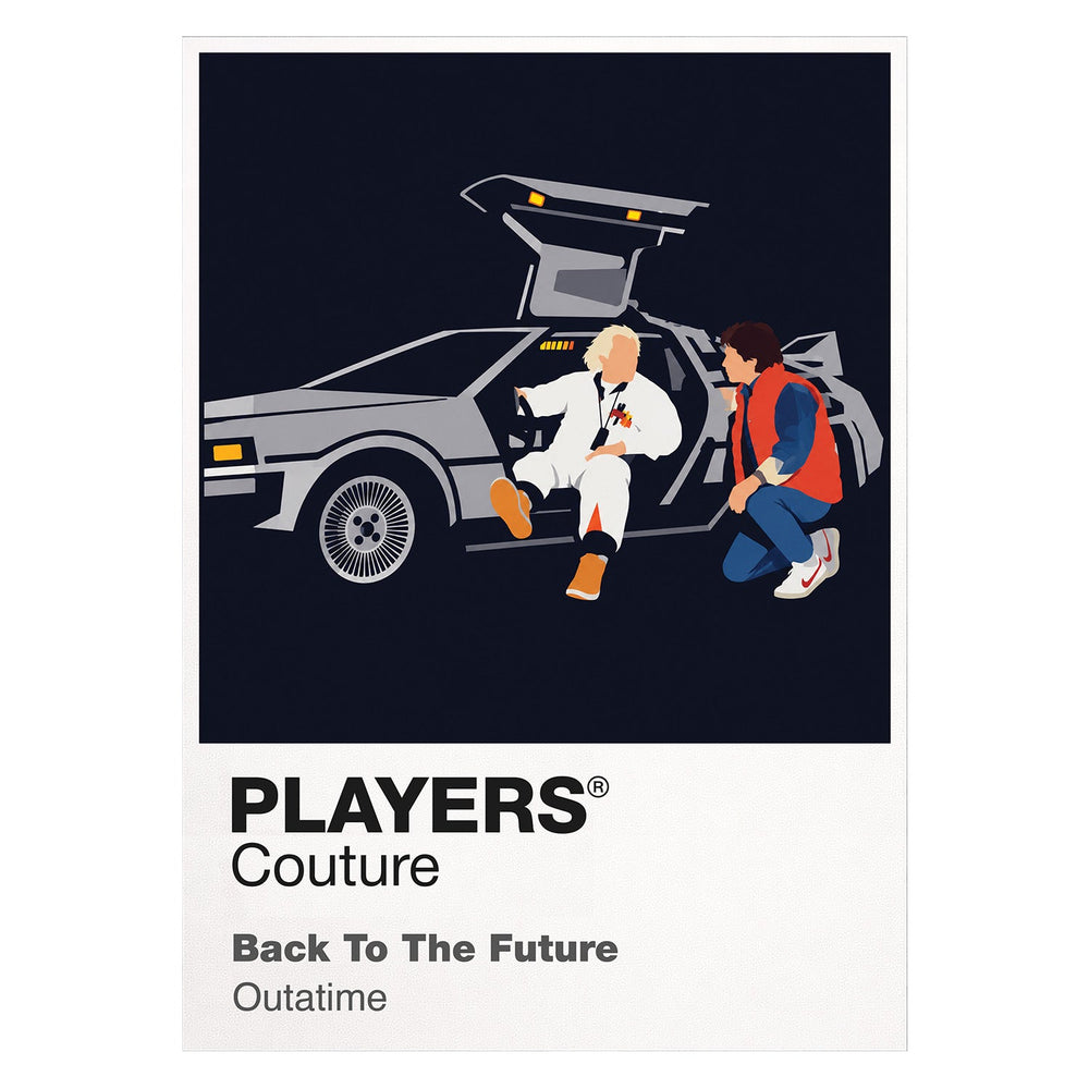 Back to the Future Marty McFly, Doc Brown and the DeLorean reaching 88 miles per hour Icon Frame artwork on white