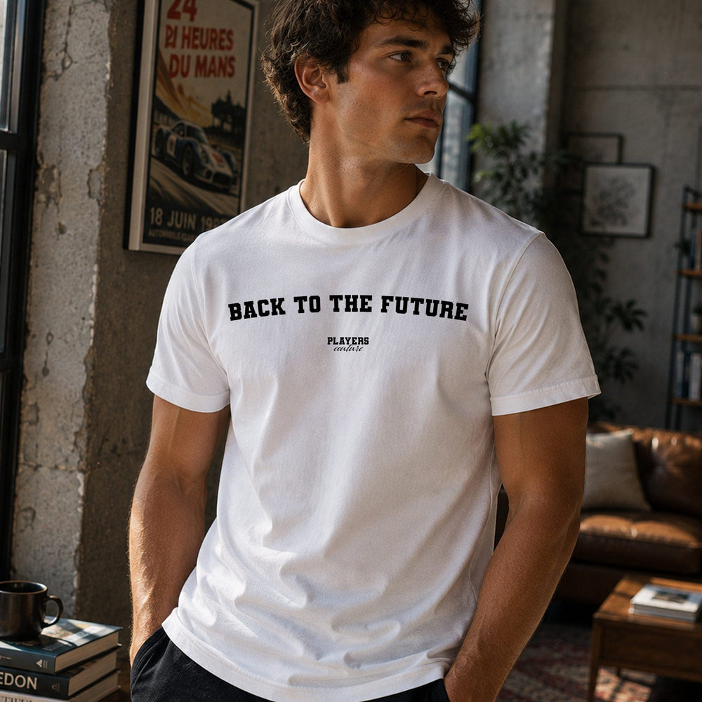 Back to the Future white T-shirt lifestyle photograph