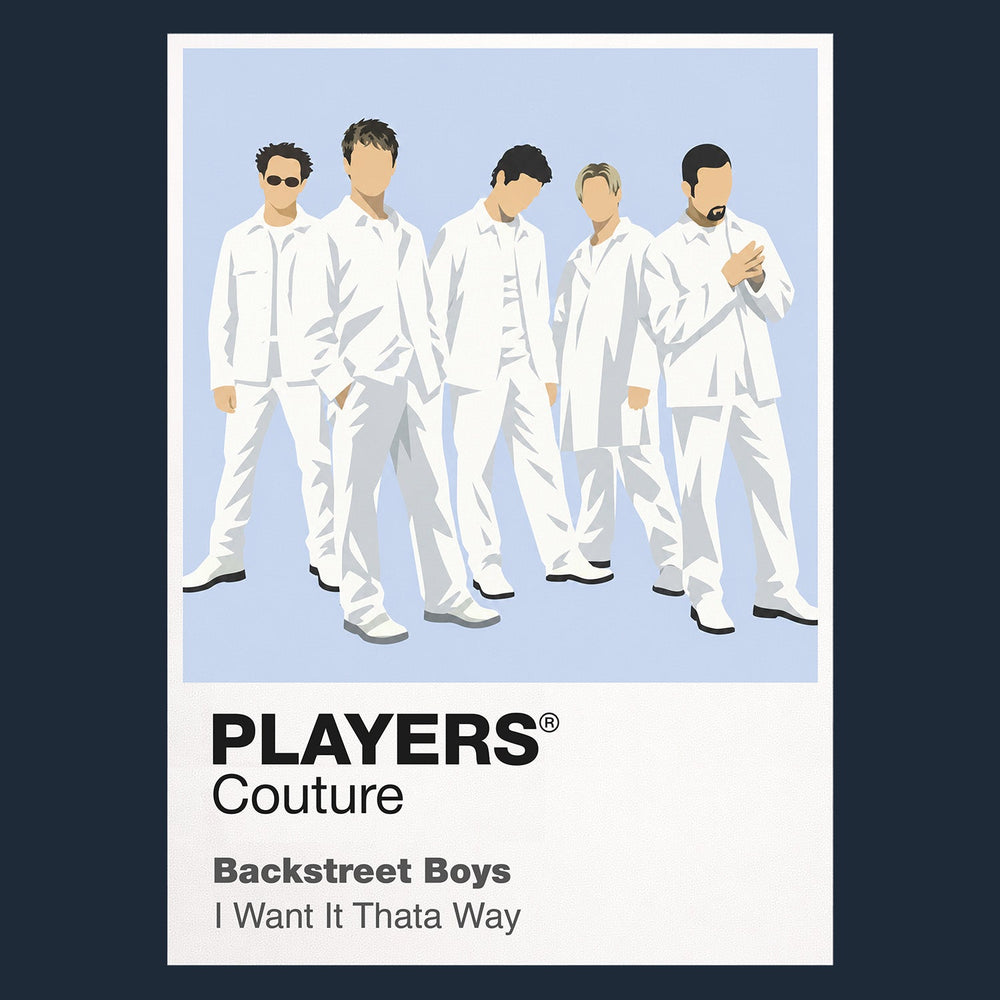 Backstreet Boys the five-member formation and coordinated Millennium-era styling Icon Frame artwork in navy