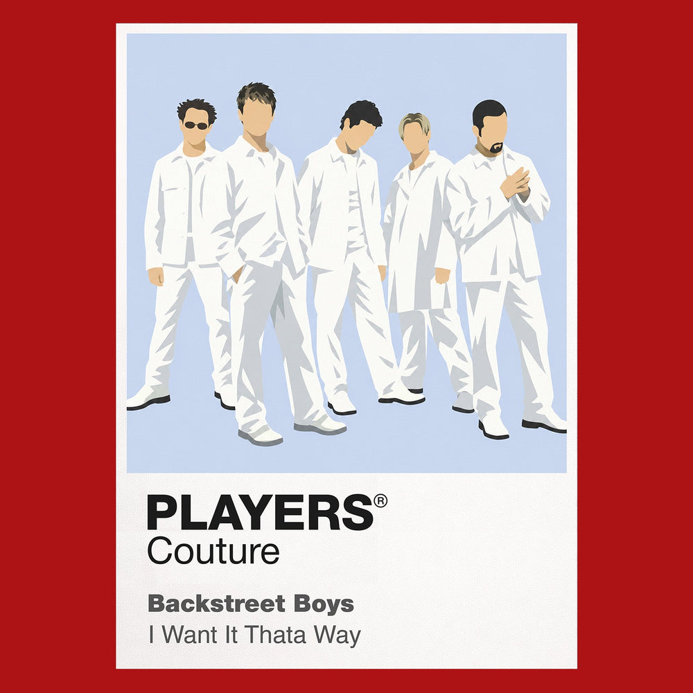 Backstreet Boys the five-member formation and coordinated Millennium-era styling Icon Frame artwork in red