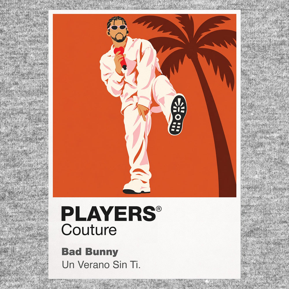 Bad Bunny Bad Bunny's Puerto Rican identity, sunglasses and changing fashion eras Icon Frame artwork in grey