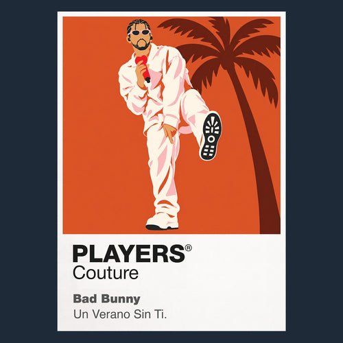 Bad Bunny Bad Bunny's Puerto Rican identity, sunglasses and changing fashion eras Icon Frame artwork in navy