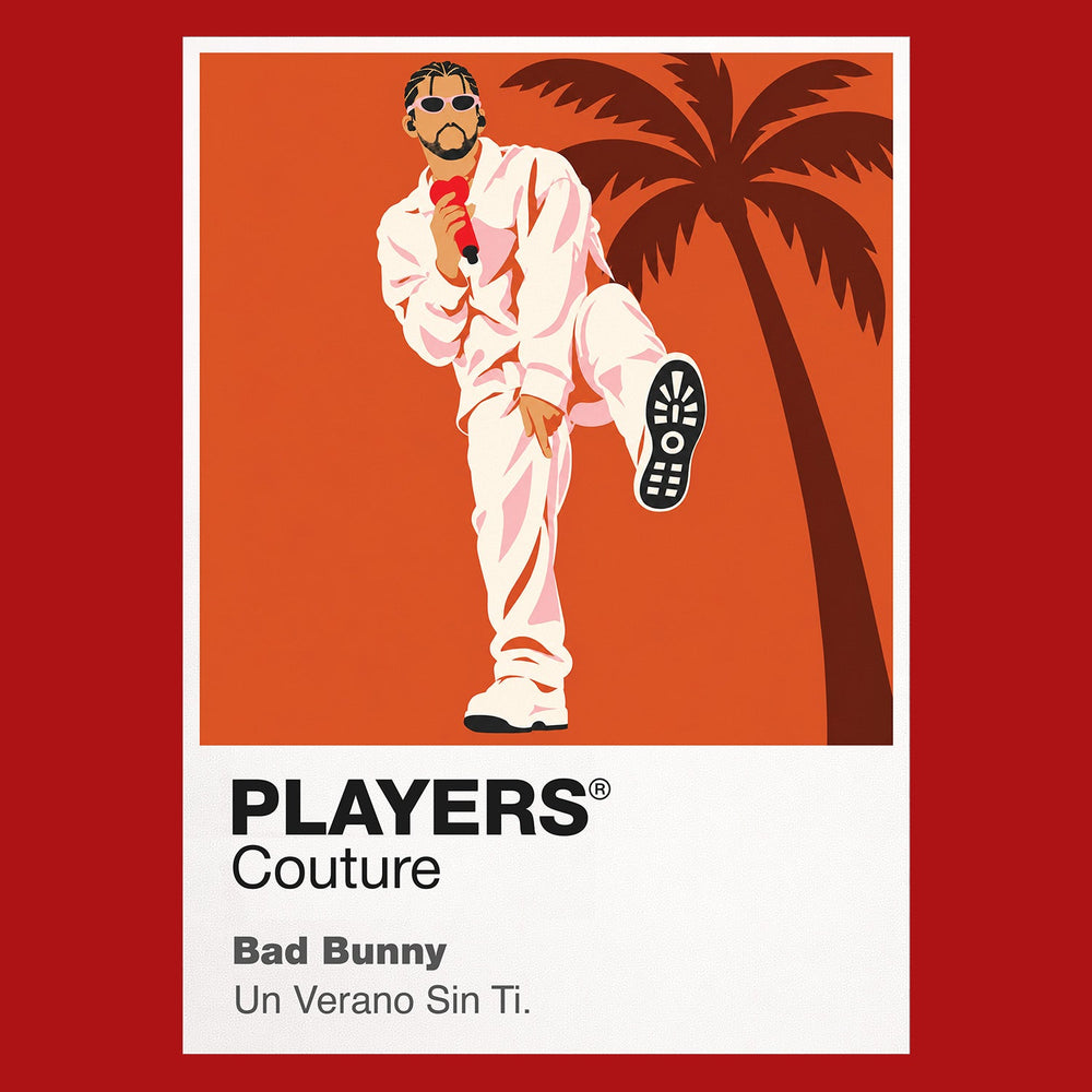 Bad Bunny Bad Bunny's Puerto Rican identity, sunglasses and changing fashion eras Icon Frame artwork in red