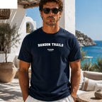 Bandon Trails navy T-shirt lifestyle photograph