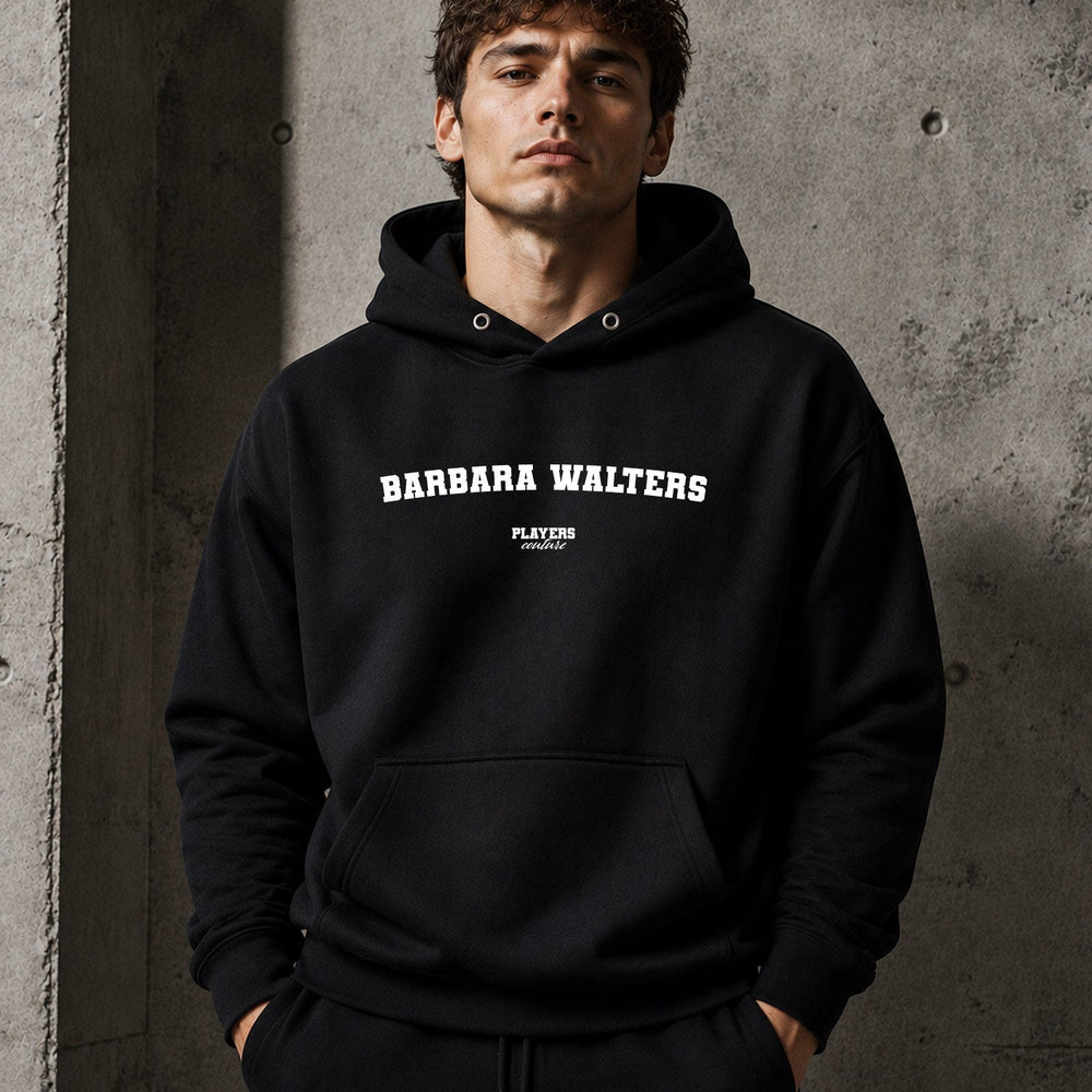 barbara-walters name-print hoodie - black