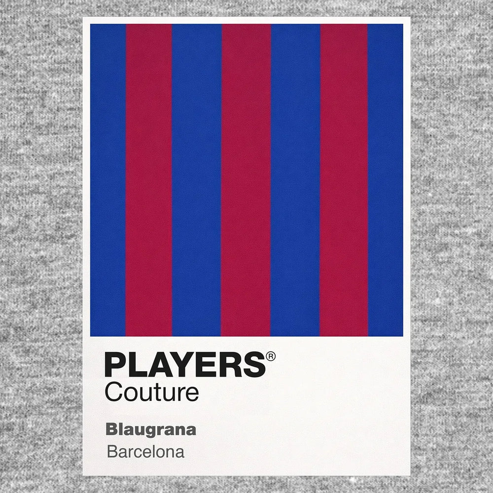 Barcelona Home Classic Football Shirt Colours Frame Men's T-Shirt – grey close-up detail shot of the Barcelona Home Players