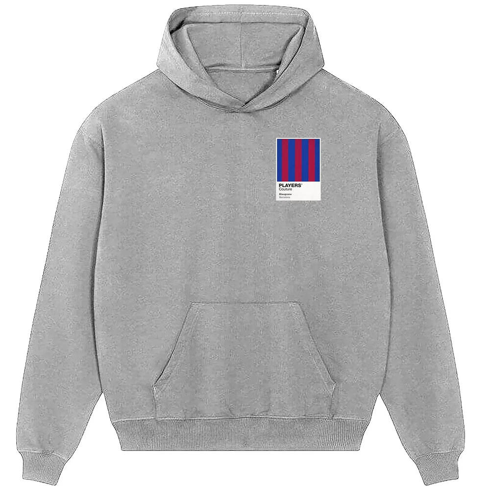 Barcelona Blaugrana Football hoodie – grey men's hoodie featuring the Barcelona Blaugrana Football Players Couture logo