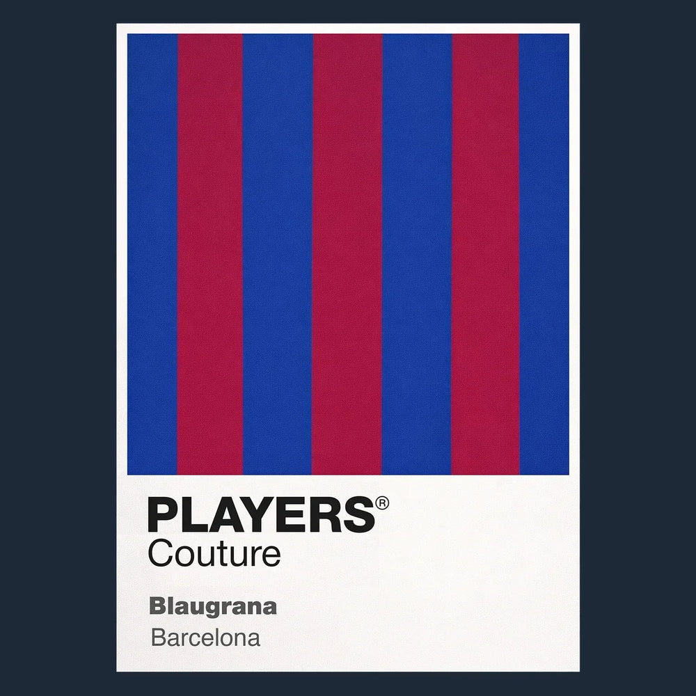 Barcelona Home Classic Football Shirt Colours Frame Men's T-Shirt – navy close-up detail shot of the Barcelona Home Players