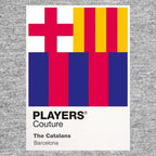Barcelona Logo Classic Football Shirt Colours Frame Men's T-Shirt – grey close-up detail shot of the Barcelona Players