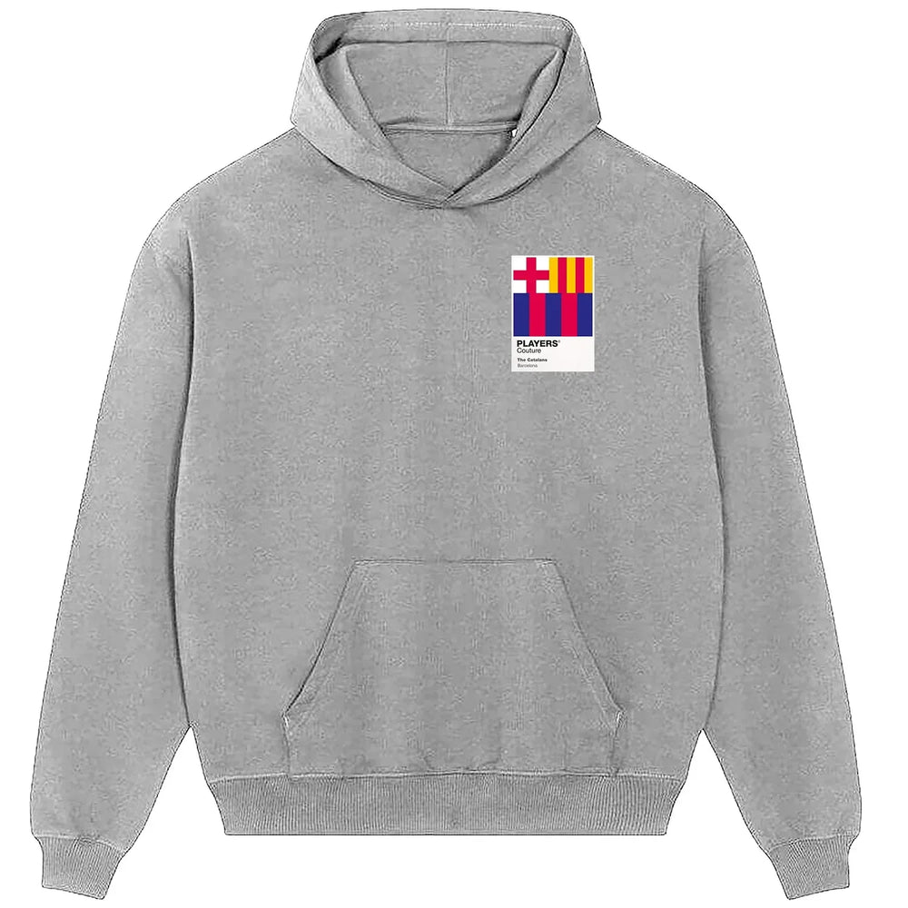 Barcelona hoodie – grey men's hoodie featuring the Barcelona Players Couture logo
