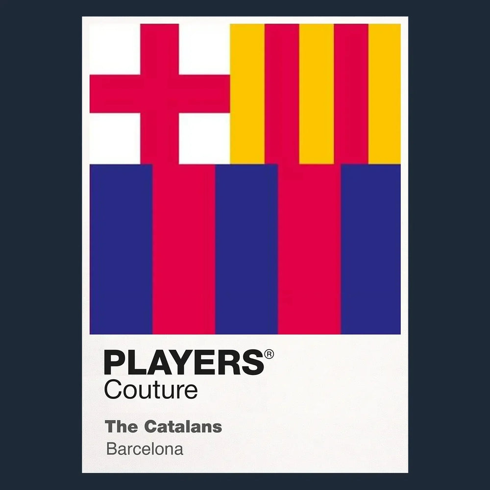 Barcelona Logo Classic Football Shirt Colours Frame Men's T-Shirt – navy close-up detail shot of the Barcelona Players