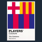Barcelona Logo Classic Football Shirt Colours Frame Men's T-Shirt – navy close-up detail shot of the Barcelona Players
