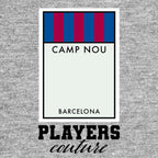 Barcelona Monopoly Card t-shirt – grey men's t-shirt with black Barcelona Monopoly Card letters and Players Couture logo on