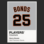 Barry Bonds 25 Jersey Frame Men's T-Shirt – black close-up detail shot of the Barry Bonds 25 Players Couture logo design