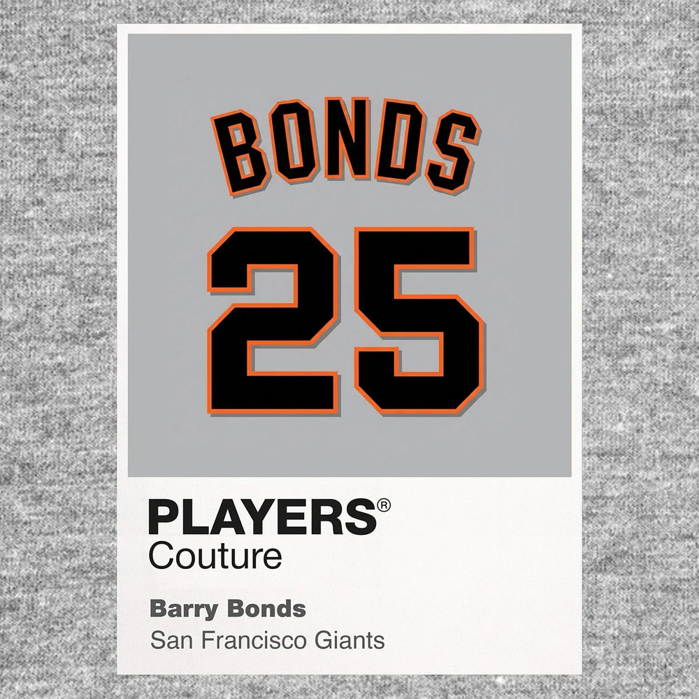 Barry Bonds 25 Jersey Frame Men's T-Shirt – grey close-up detail shot of the Barry Bonds 25 Players Couture logo design