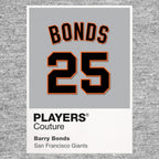 Barry Bonds 25 Jersey Frame Men's T-Shirt – grey close-up detail shot of the Barry Bonds 25 Players Couture logo design