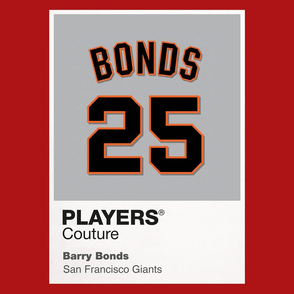 Barry Bonds 25 Jersey Frame Men's T-Shirt – red close-up detail shot of the Barry Bonds 25 Players Couture logo design