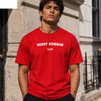 Barry Keoghan red T-shirt lifestyle photograph