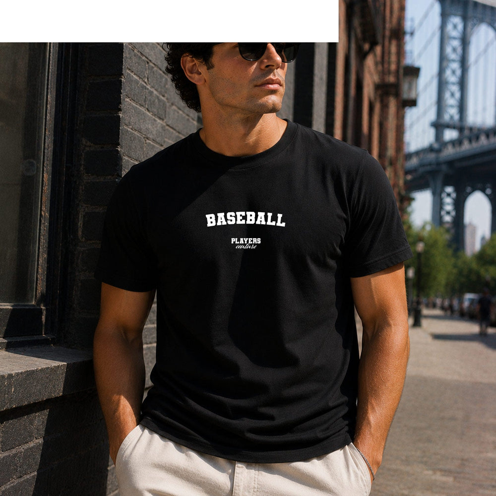Baseball black T-shirt lifestyle photograph