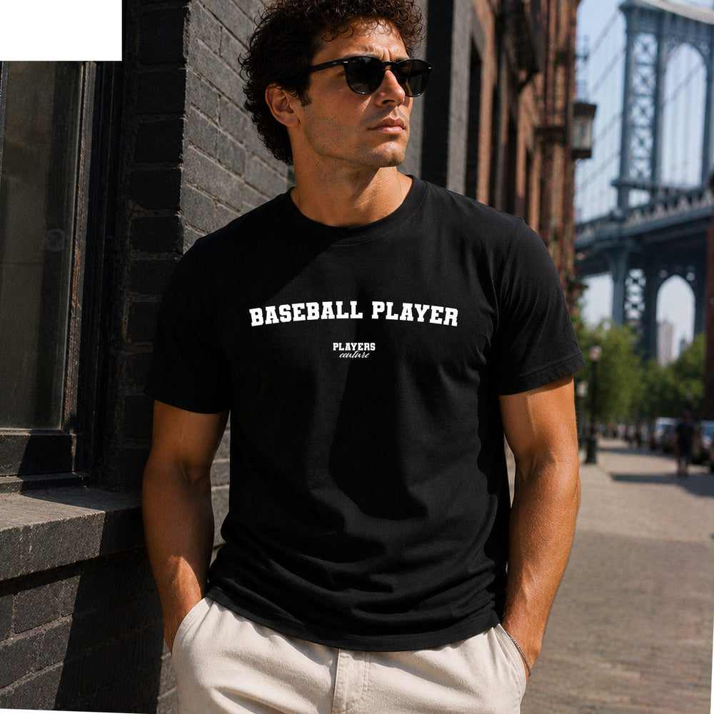 Baseball Player black T-shirt lifestyle photograph