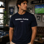 Baseball Player navy T-shirt lifestyle photograph