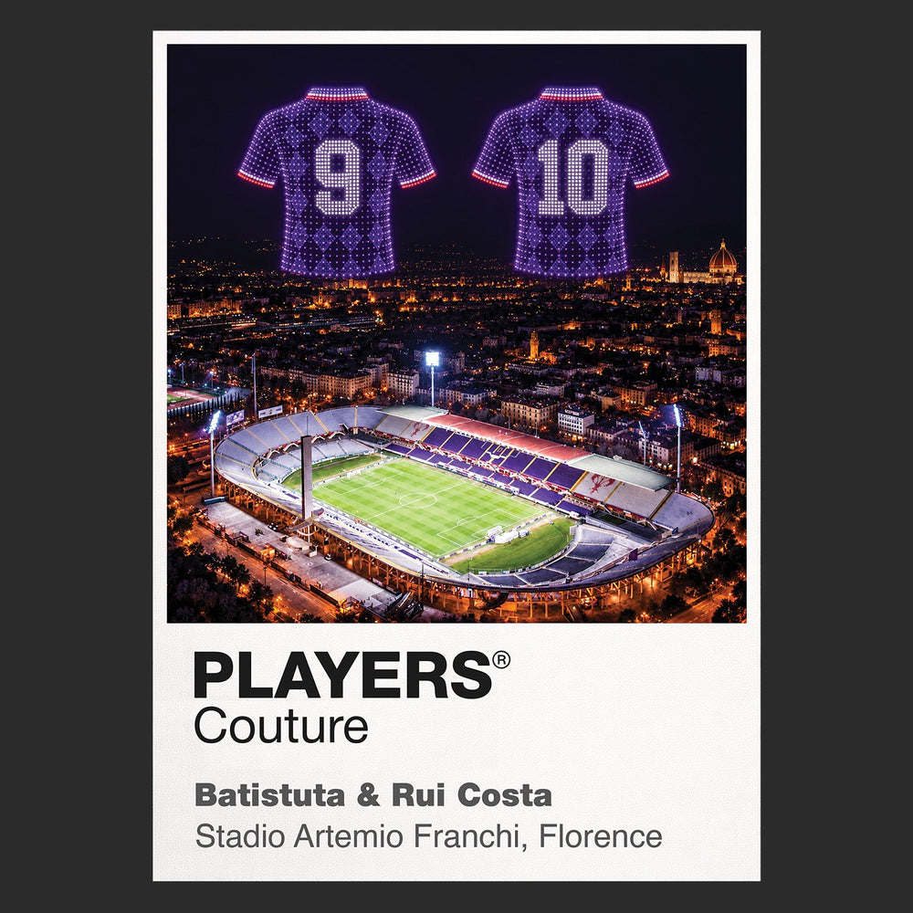 Gabriel Batistuta and Rui Costa Fiorentina numbers 9 and 10 Icons in Lights Frame artwork in black